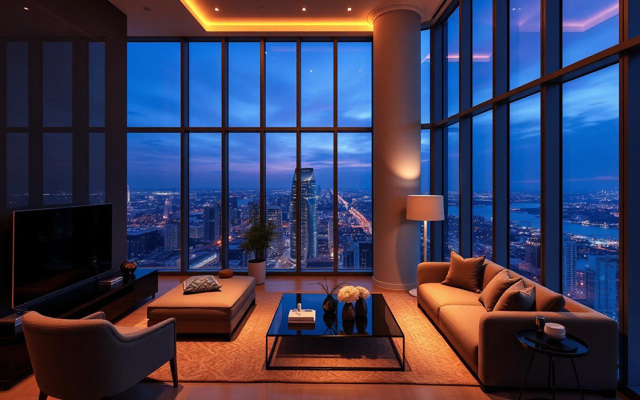 High-rise apartment with Lagos skyline views